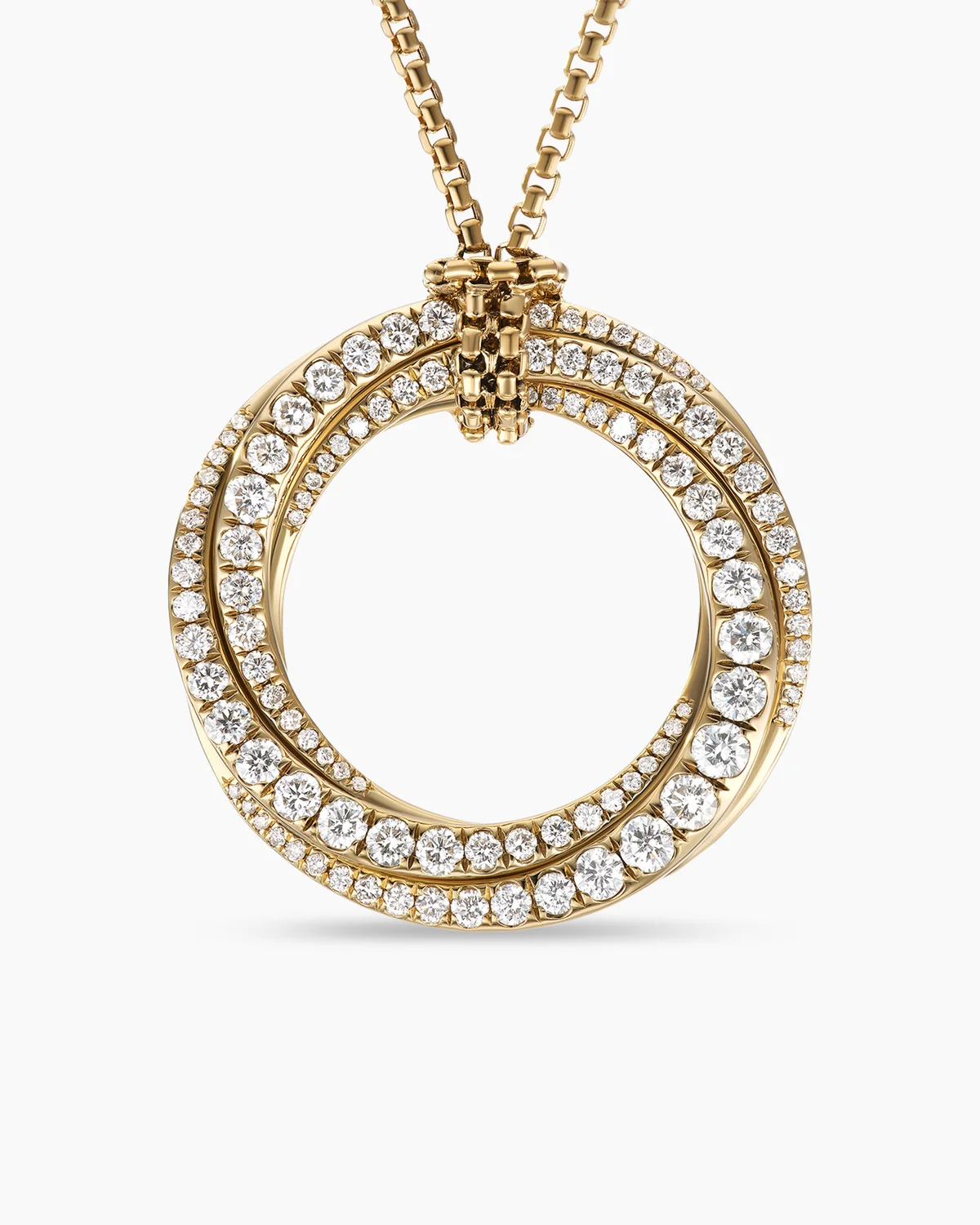 Pav茅 Crossover Pendant Necklace 18K Yellow Gold with Diamonds, 30mm