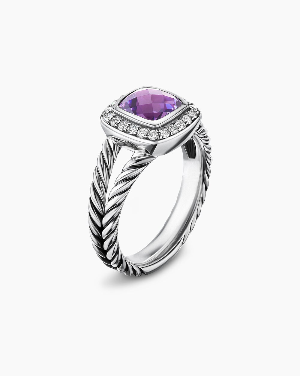Petite Albion庐 Ring Sterling Silver with Amethyst and Diamonds, 7mm