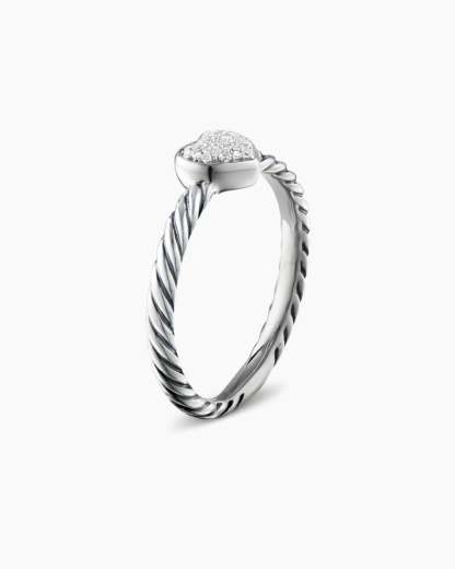 Cable Collectibles庐 Heart Stack Ring Sterling Silver with Pav茅 Diamonds, 6.2mm