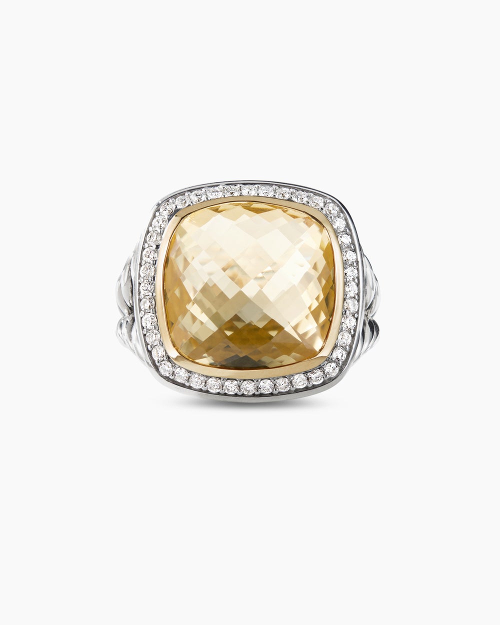 Albion庐 Ring Sterling Silver with 18K Yellow Gold, Champagne Citrine and Diamonds, 14mm