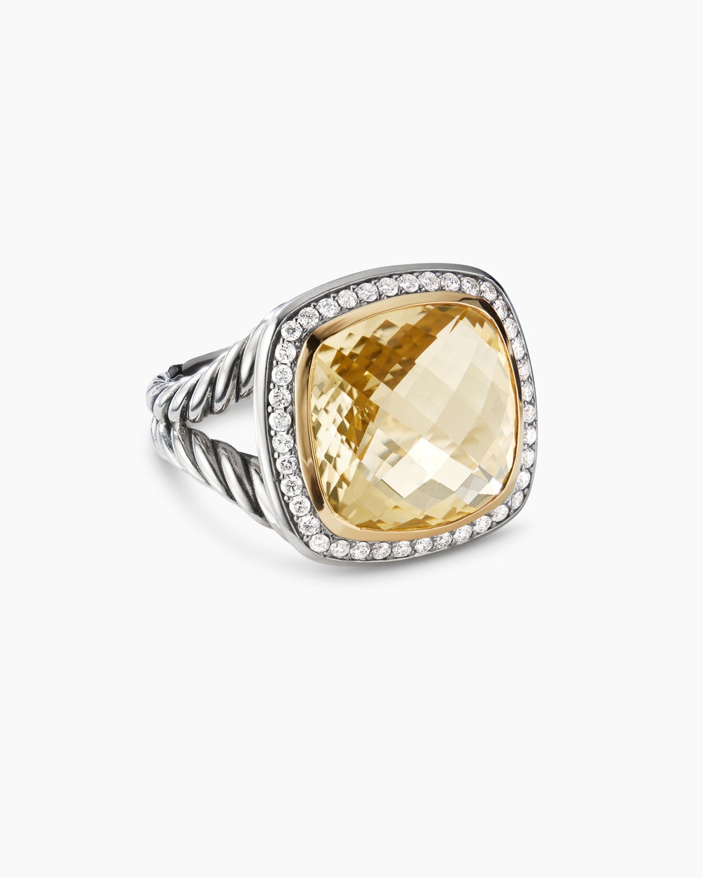 Albion庐 Ring Sterling Silver with 18K Yellow Gold, Champagne Citrine and Diamonds, 14mm
