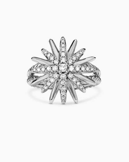 Starburst Ring Sterling Silver with Diamonds, 19mm