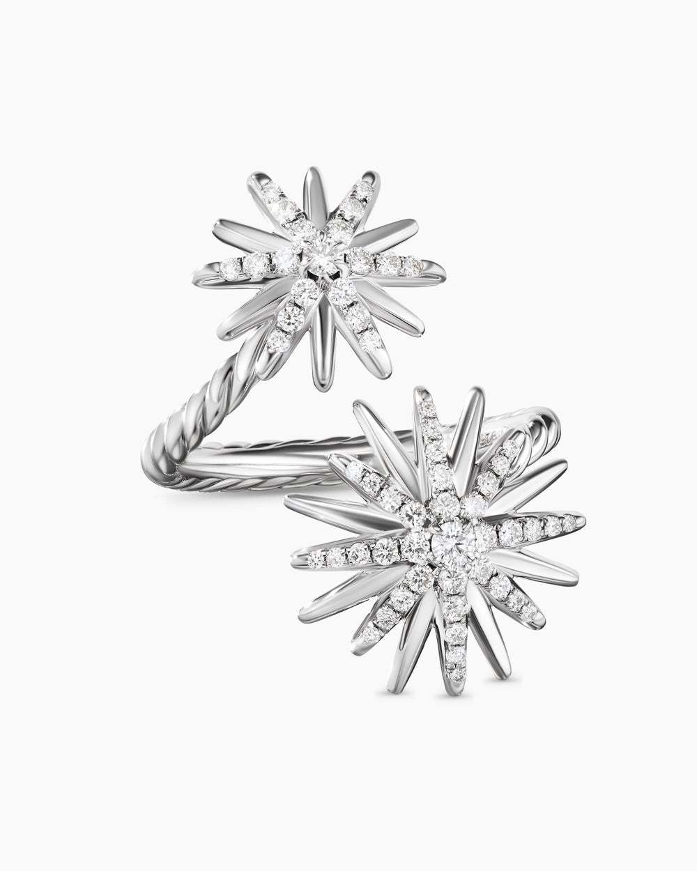 Starburst Bypass Ring Sterling Silver with Diamonds, 27.5mm