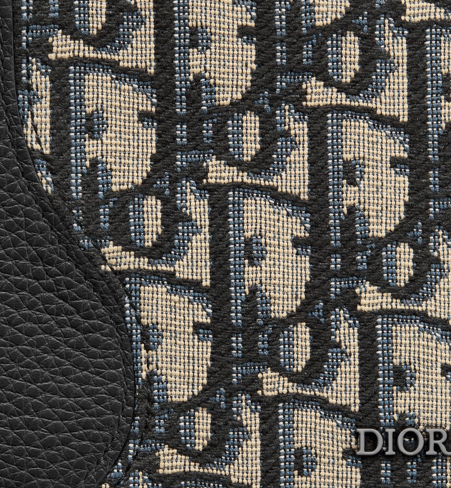 Saddle Bifold Card Holder Black Grained Calfskin Marquetry with Beige and Black Oblique Jacquard