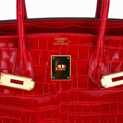 Birkin 35 Bag Braise Porosus Crocodile with Gold Hardware