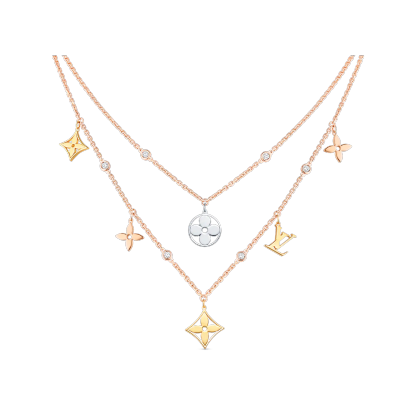 Idylle Blossom Charms Necklace, 3 Golds And Diamonds