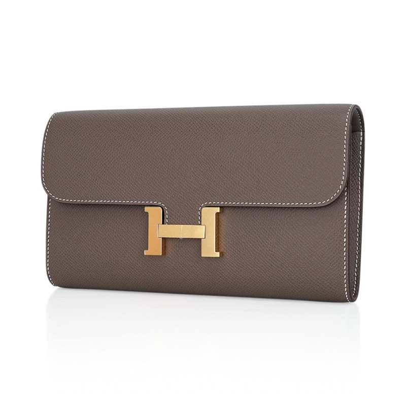 Constance Long To Go Wallet Etoupe Epsom with Gold Hardware