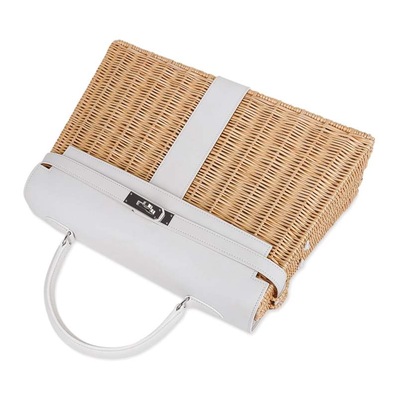 Kelly 35 Picnic Bag White Swift Leather / Osier (Wicker) Limited Edition