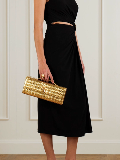 Bothtttega Vethtneta Gold Woven Evening Bag