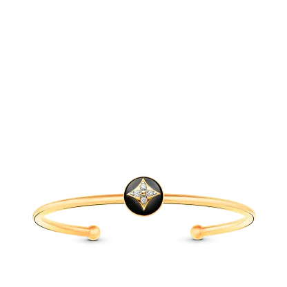 B Blossom Open Bangle, Yellow Gold, White Gold, Onyx And Diamonds