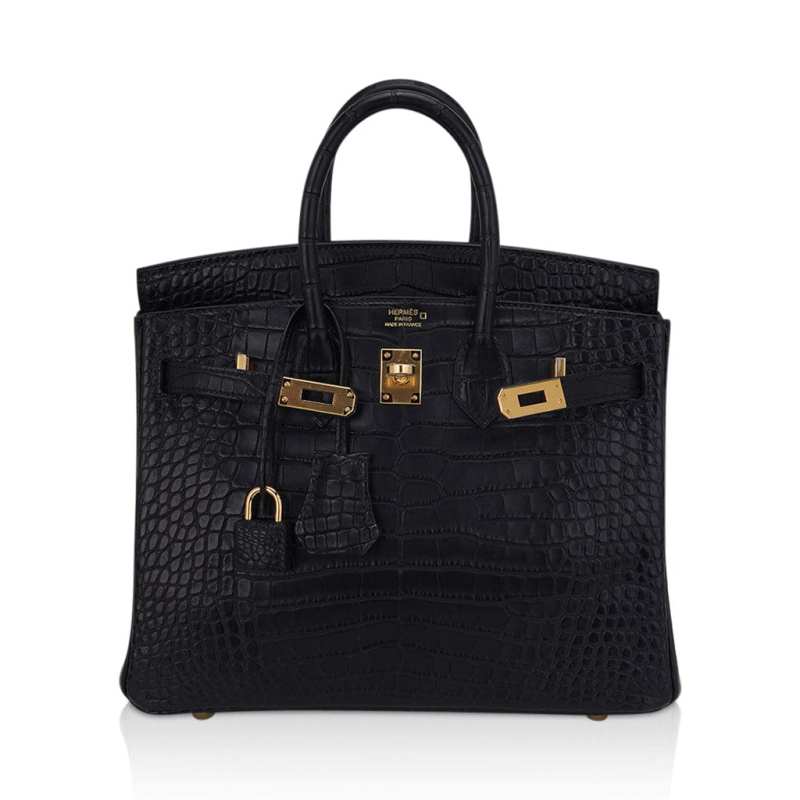 Birkin 25 Bag Black Matte Alligator with Gold Hardware
