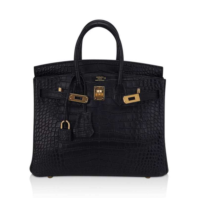 Birkin 25 Bag Black Matte Alligator with Gold Hardware