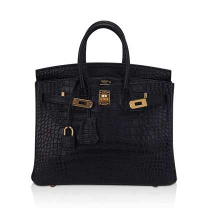 Birkin 25 Bag Black Matte Alligator with Gold Hardware