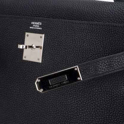 Kelly 32 Retourne Bag Black Togo Leather with Palladium Hardware