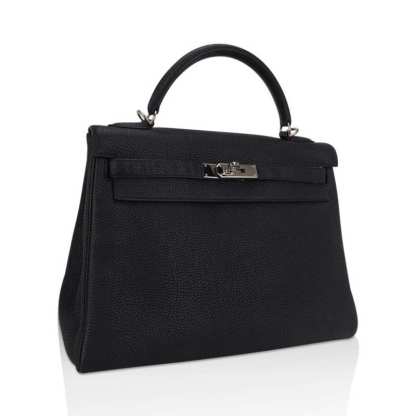 Kelly 32 Retourne Bag Black Togo Leather with Palladium Hardware