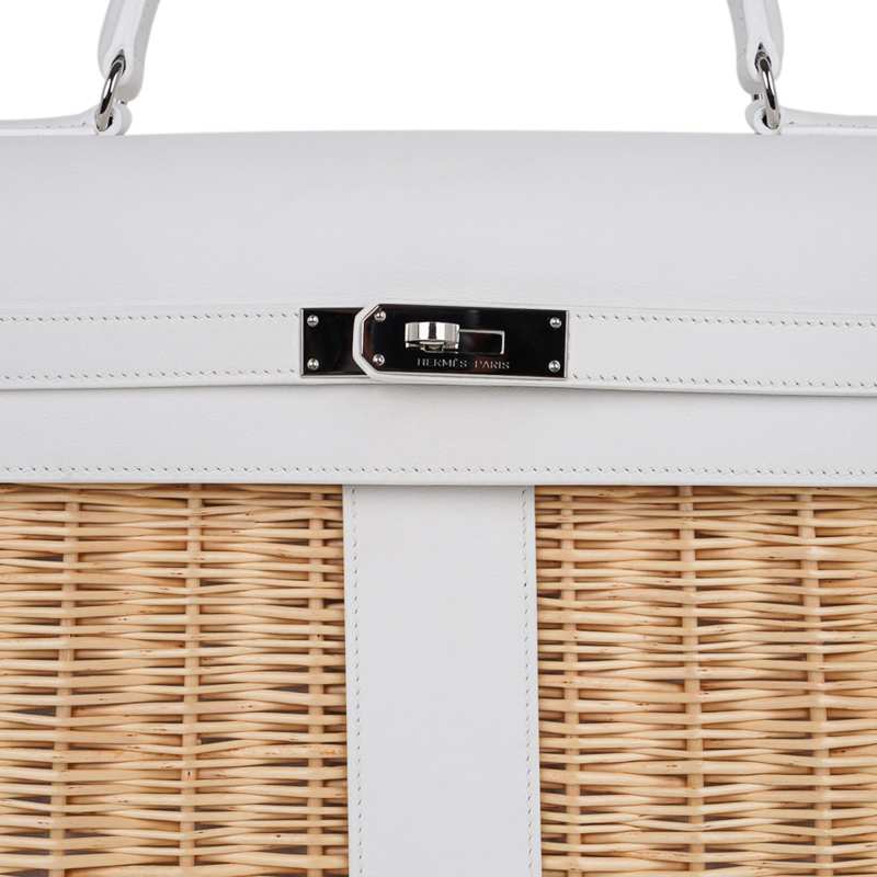 Kelly 35 Picnic Bag White Swift Leather / Osier (Wicker) Limited Edition