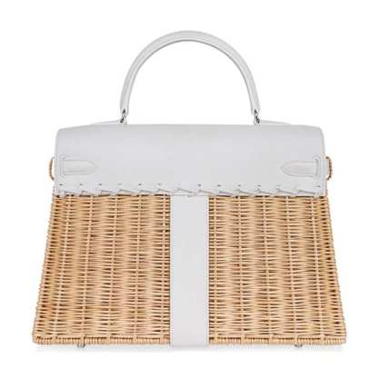 Kelly 35 Picnic Bag White Swift Leather / Osier (Wicker) Limited Edition