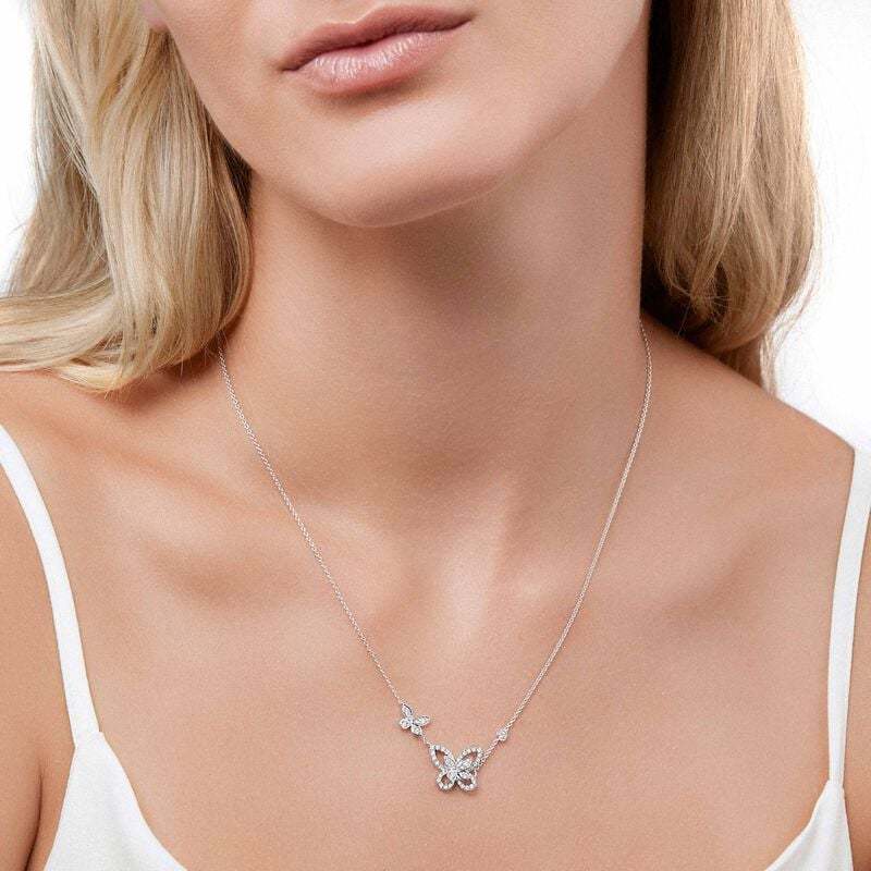 Double Butterfly Silhouette Diamond Pendant