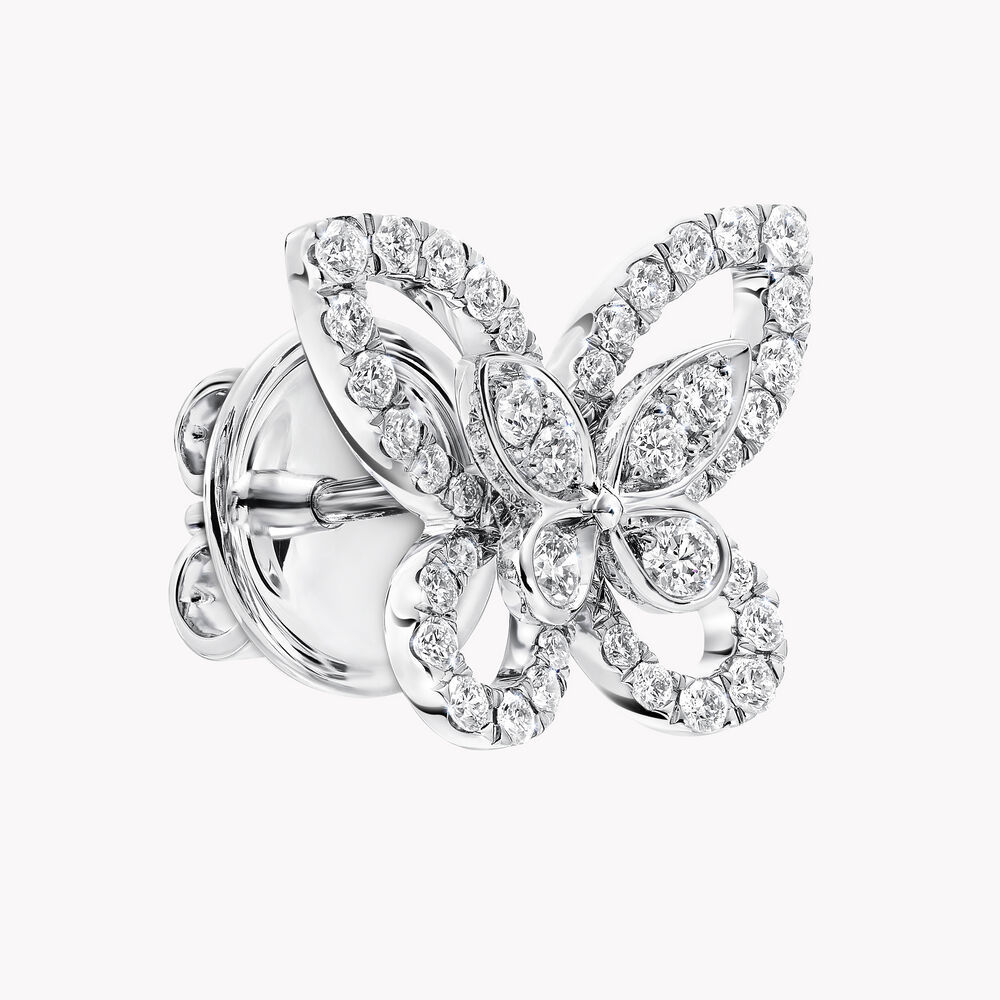 Butterfly Silhouette Diamond Mini Stud Earrings WHITE GOLD