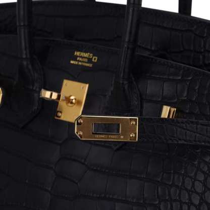 Birkin 25 Bag Black Matte Alligator with Gold Hardware