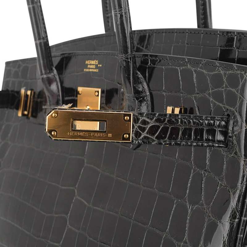Birkin 30 Bag Graphite Niloticus Crocodile with Gold Hardware