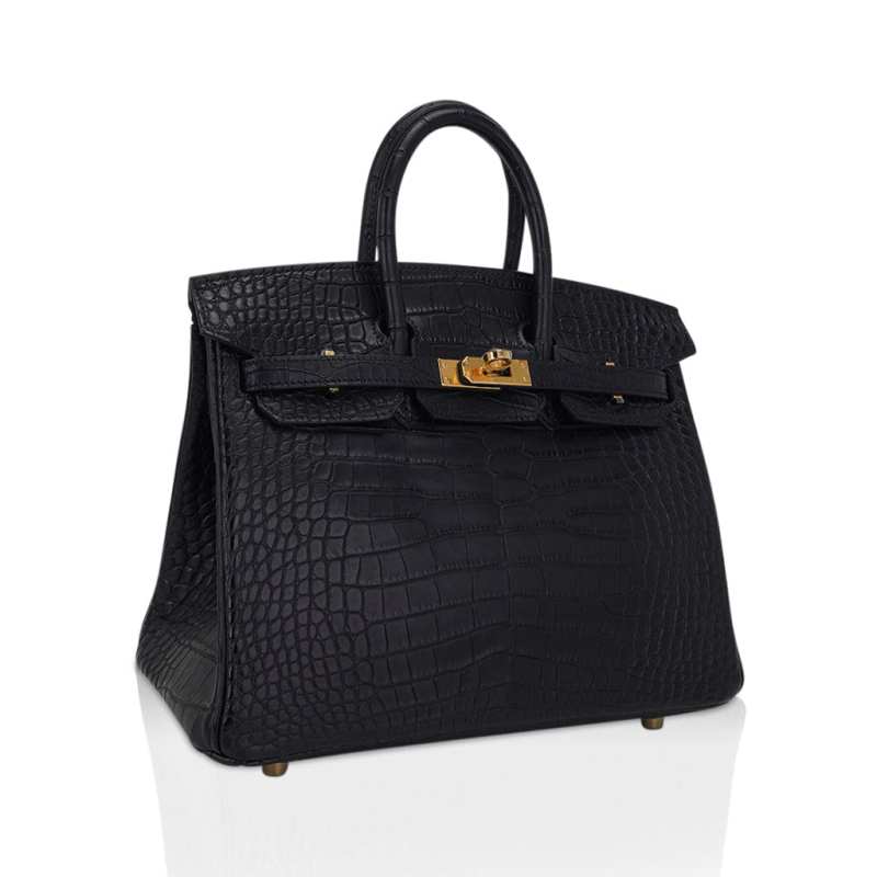 Birkin 25 Bag Black Matte Alligator with Gold Hardware