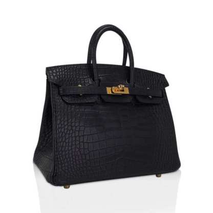 Birkin 25 Bag Black Matte Alligator with Gold Hardware