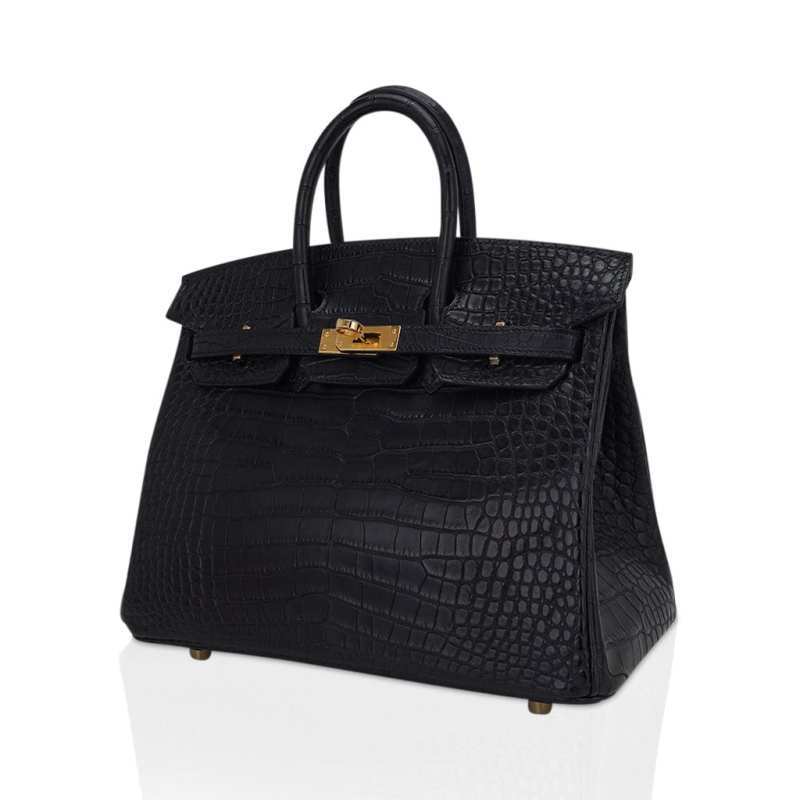 Birkin 25 Bag Black Matte Alligator with Gold Hardware