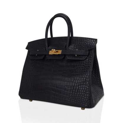 Birkin 25 Bag Black Matte Alligator with Gold Hardware