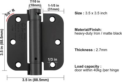 Black 3.5 Inch 5/8" Radius Corners Self Closing Spring Door Hinge