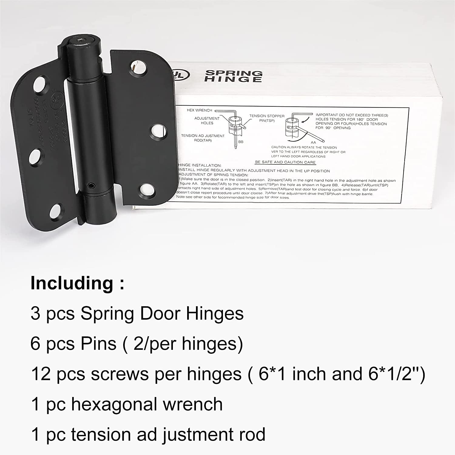 Black 3.5 Inch 5/8" Radius Corners Self Closing Spring Door Hinge