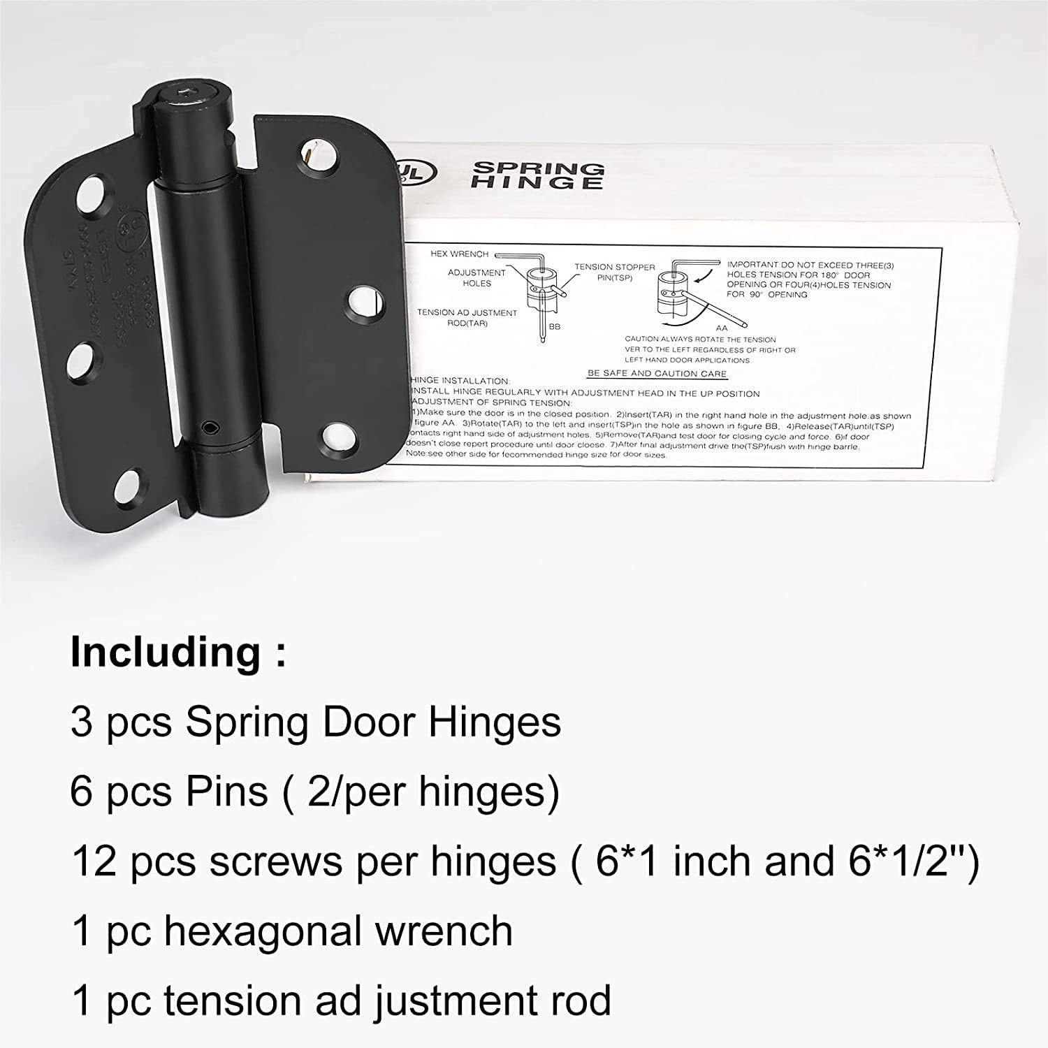 Black 3.5 Inch 5/8" Radius Corners Self Closing Spring Door Hinge
