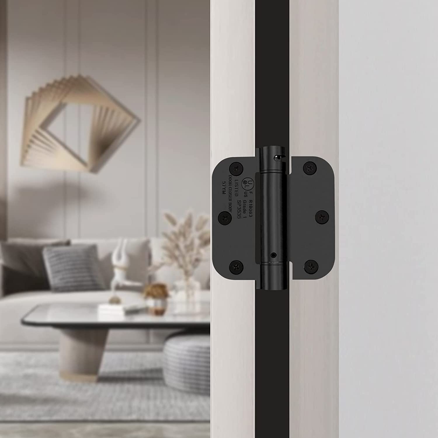 Black 3.5 Inch 5/8" Radius Corners Self Closing Spring Door Hinge