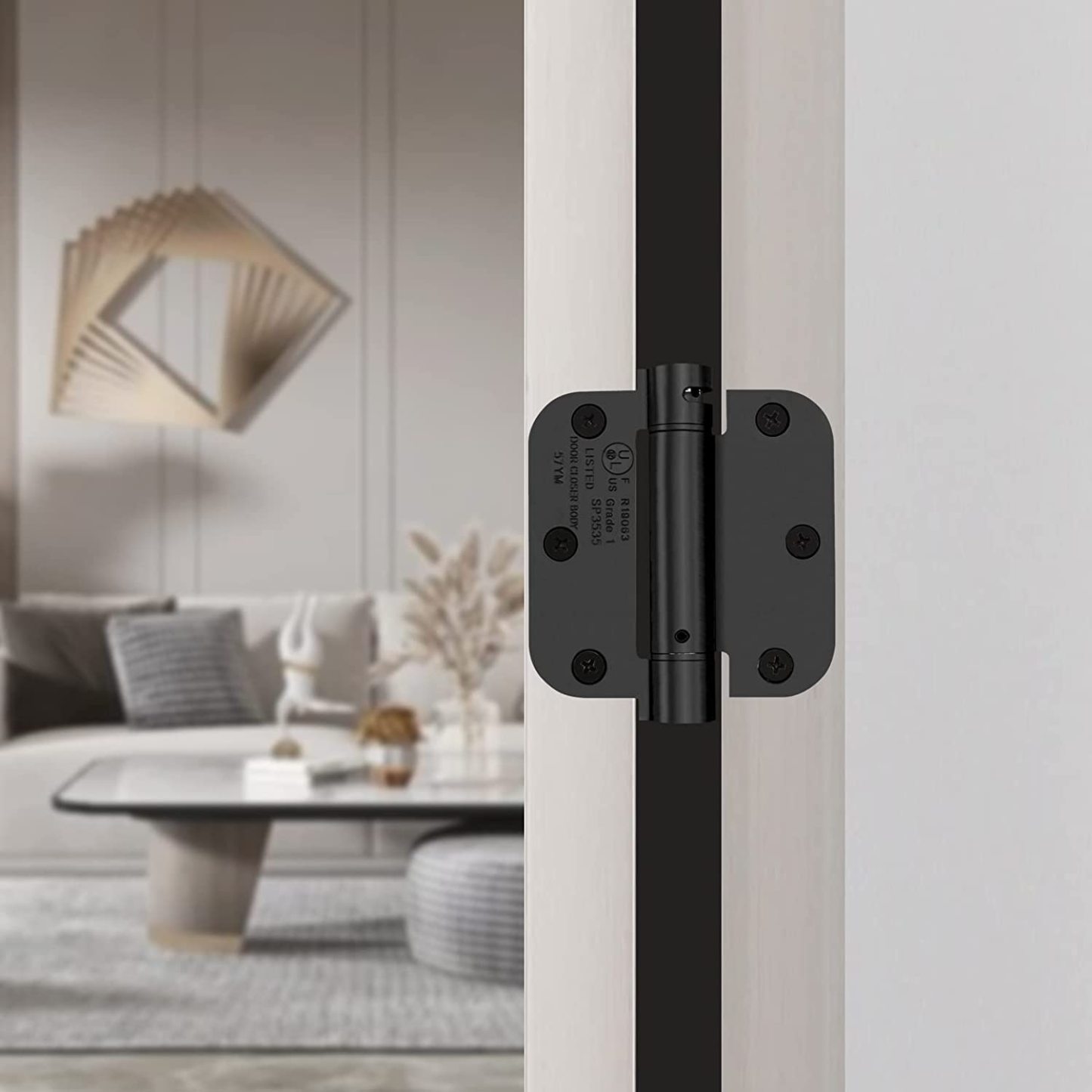 Black 3.5 Inch 5/8" Radius Corners Self Closing Spring Door Hinge