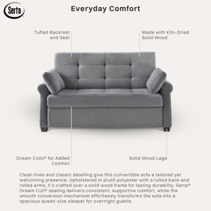 Serta Sabrina 72.6'' Queen Rolled Arm Tufted Back Convertible Sleeper Sofa with Cushions