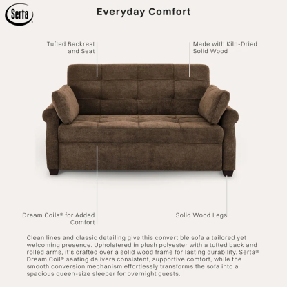 Serta Sabrina 72.6'' Queen Rolled Arm Tufted Back Convertible Sleeper Sofa with Cushions