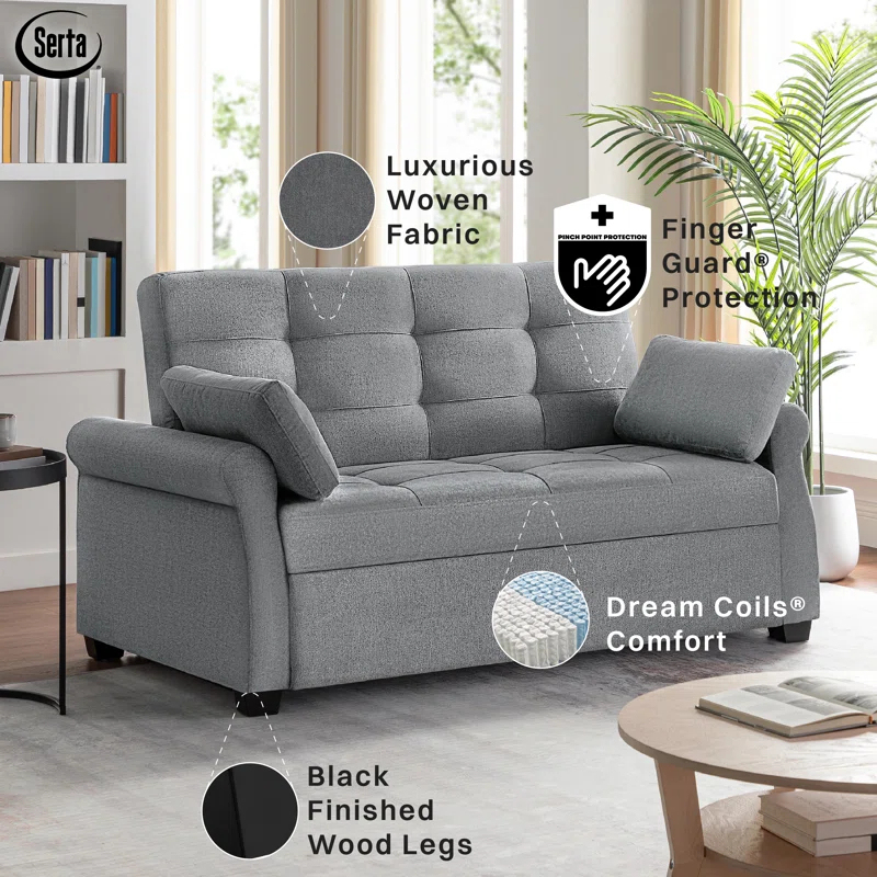 Serta Sabrina 72.6'' Queen Rolled Arm Tufted Back Convertible Sleeper Sofa with Cushions