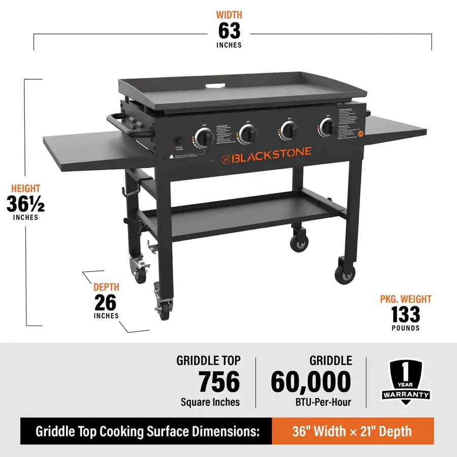 Blackstone 4-Burner 36" Griddle Cooking Station with Side Shelves