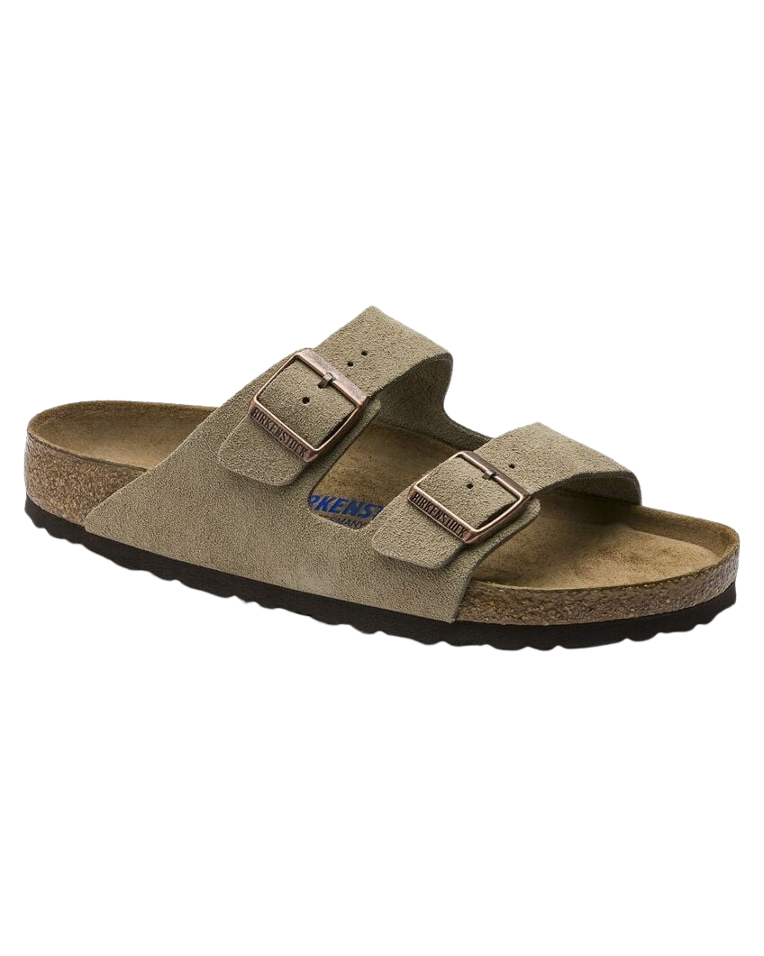 Arizona Soft Footbed Suede Leather Sandals in Taupe