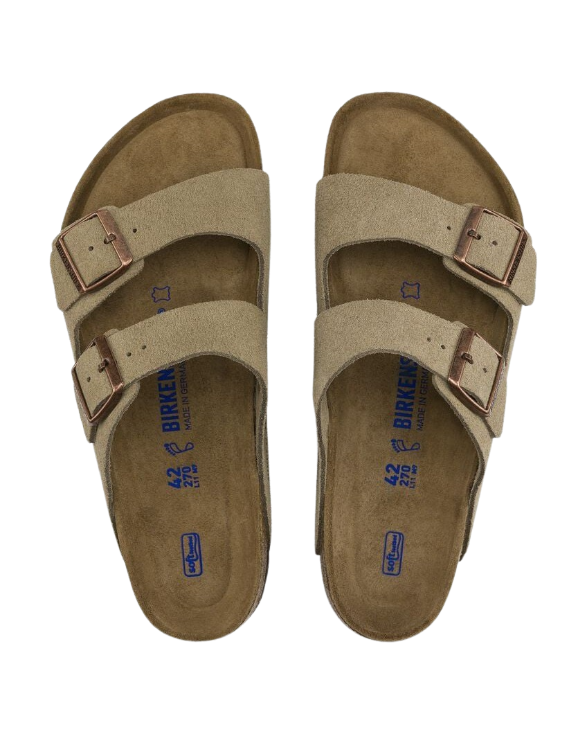 Arizona Soft Footbed Suede Leather Sandals in Taupe