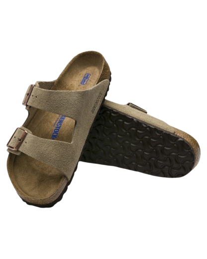 Arizona Soft Footbed Suede Leather Sandals in Taupe