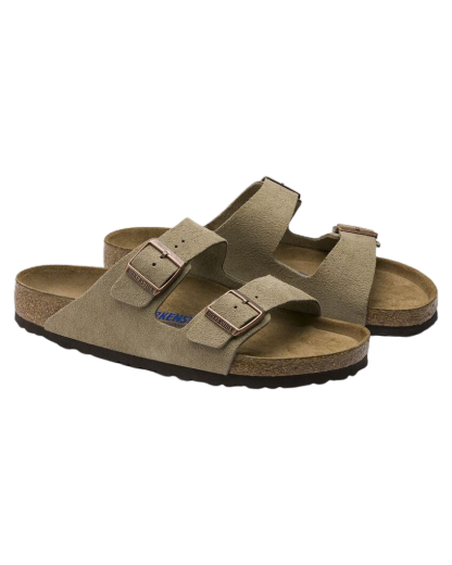 Arizona Soft Footbed Suede Leather Sandals in Taupe