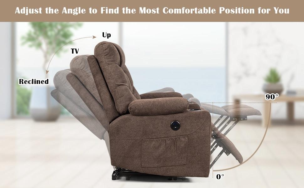Power Lift Recliner Chair Fabric Electric Massage Reclining Sofa Elderly Lift Chair with 8 Point Massage Lumbar Heat USB Charge Port