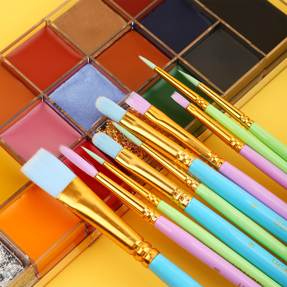 10 Pack Color Oil Paint Brushes Halloween Paint Makeup Brush Set Wooden Stick Makeup Pens