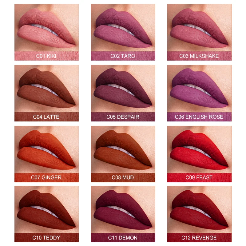 Waterproof Lip Gloss Matte Liquid Lipstick Matte Lipstick Lipkit Cosmetics Makeup Nude 12color