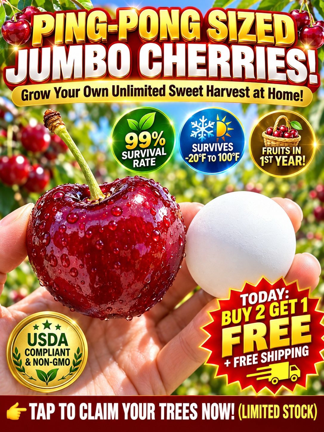 【Freshly Harvested】Grafted Cherry Saplings : Harvest in 1 Year, No more waiting for years!