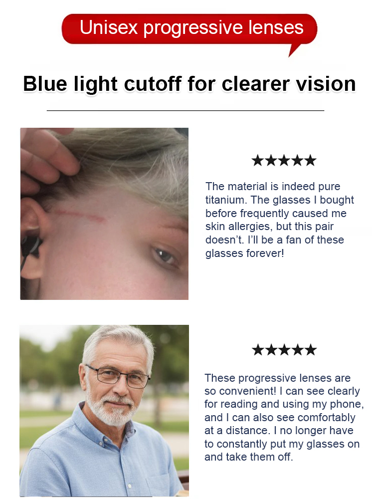 TUV SUD Certified! Pure Titanium Progressive Multifocal Glasses 🕶️, Block Harmful Blue Light 💙 & Relieve Eye Fatigue 