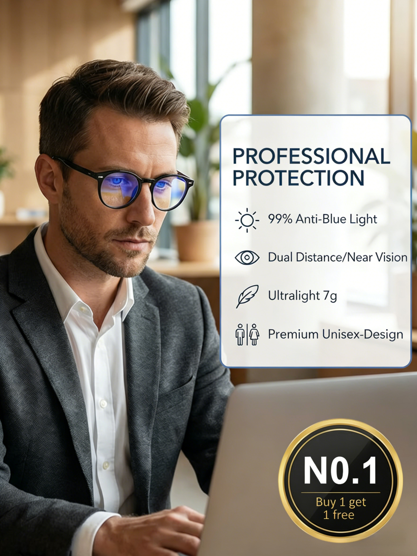 【No Eye Exam Needed 】 Self-Adaptive Liquid Crystal Focusing Glasses 👓0-1000 Degrees Freely Adjustable | 0.01s Auto-Focus ⚡ | 99.9% Harmful Blue Light Blocked