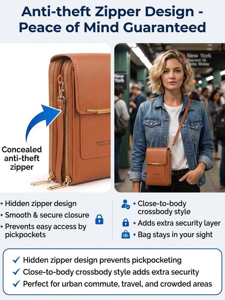 【Multi-Functional Touchscreen Zipper Pouch】Smart Touch Crossbody: 1S access to phone, No more dropped screens!