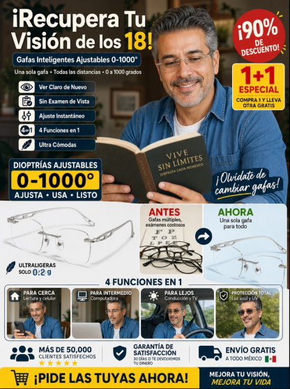 🚀 Lentes Autoajustables 4en1: Gira de 0 a 1000° para ver claro, ¡sin exámenes costosos!